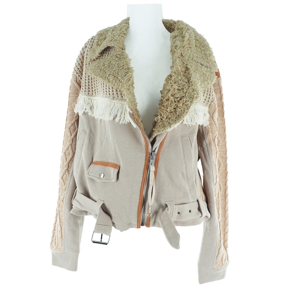 Cozy Knit Mix Moto Jacket